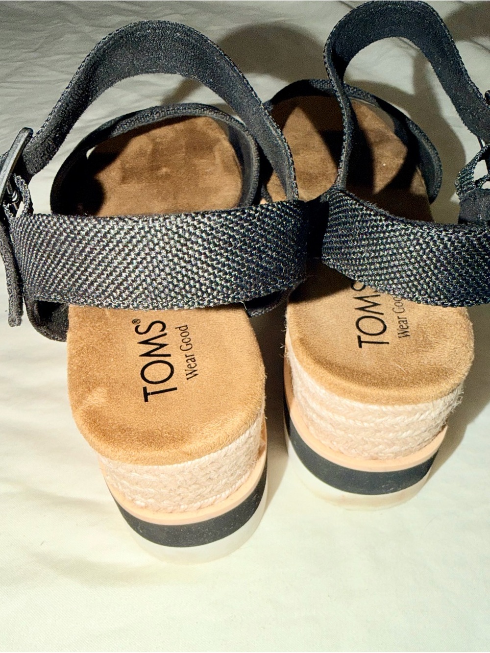 Toms Diana Sandal Black Canvas Wedge Sandals - Picture 2 of 6